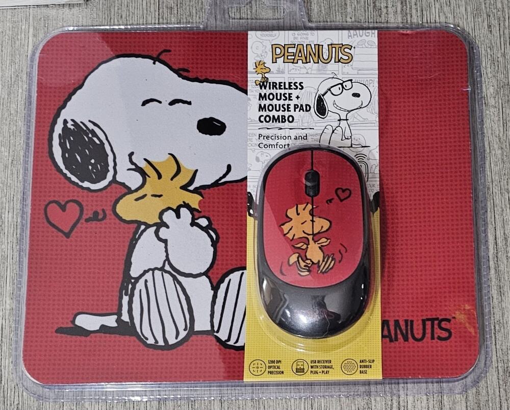 NEW Peanuts SNOOPY & WOODSTOCK Non-Slip Foam Mouse Pad/Wireless Mouse Combo Set